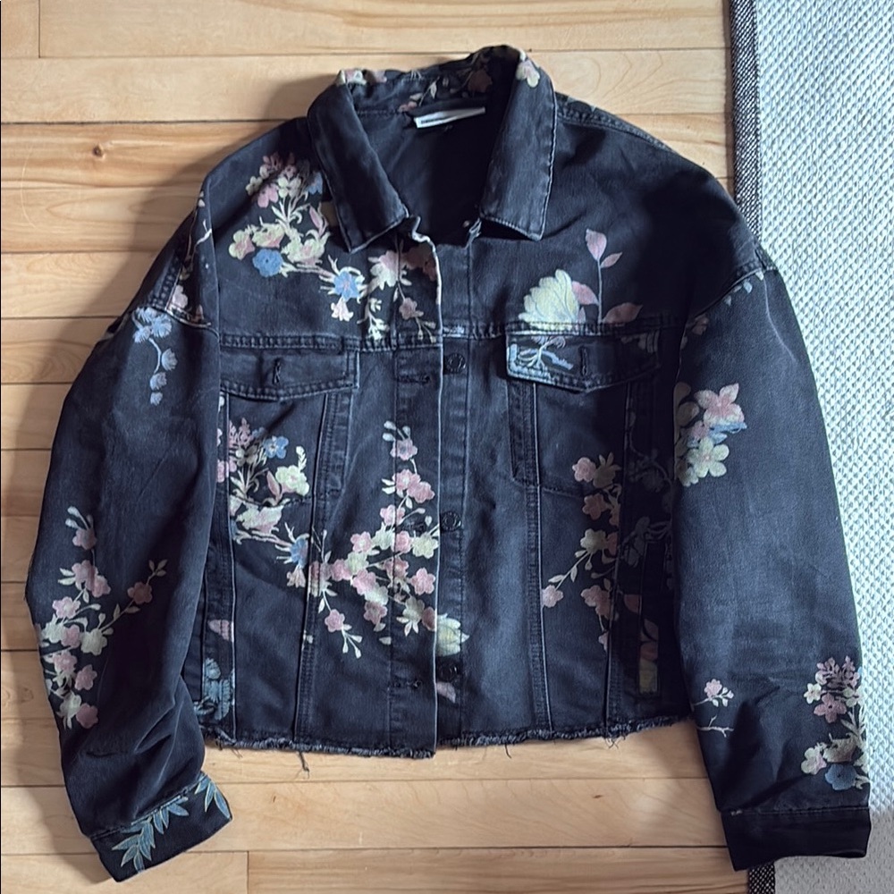 Noisy may Black Floral Jean Jacket